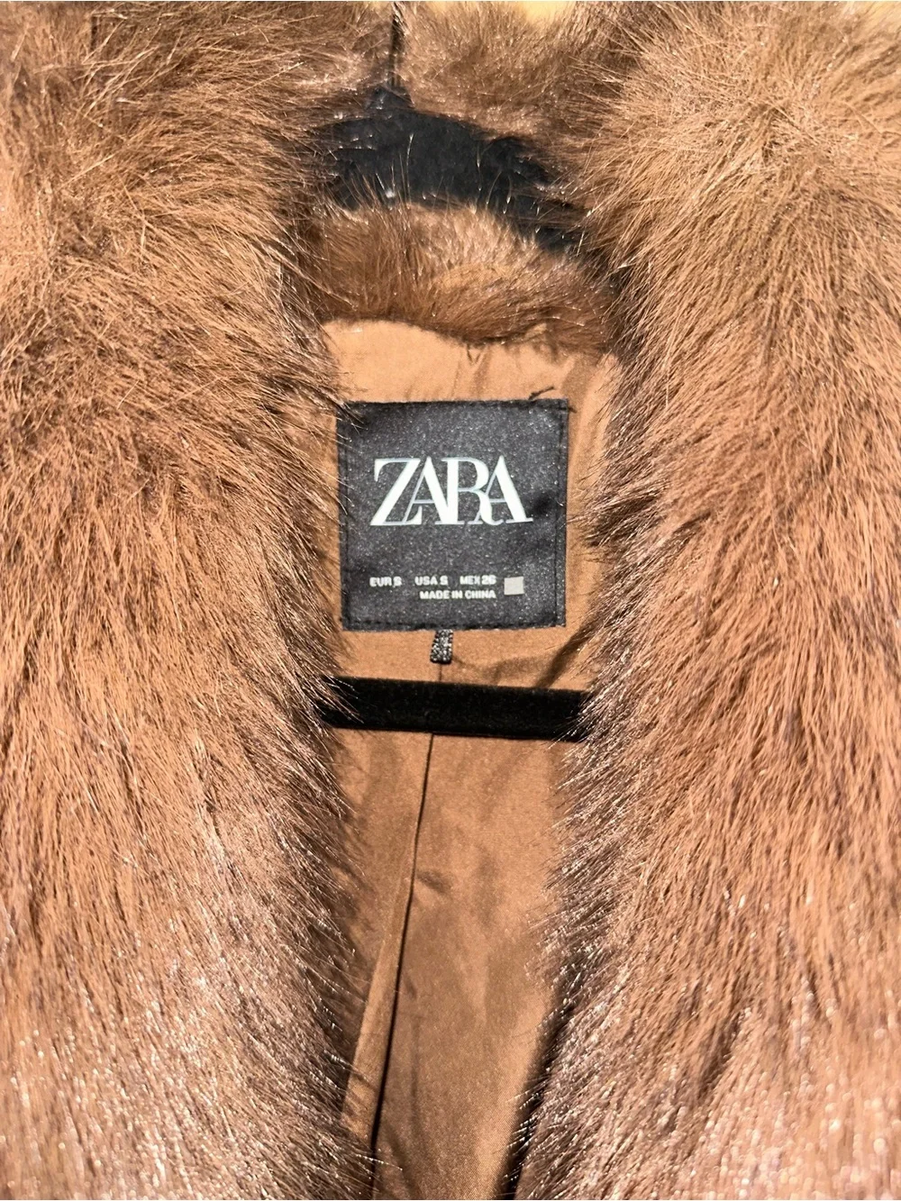 Zara Faux Fur Cropped Jacket in Rich Brown - Picture 2 of 3